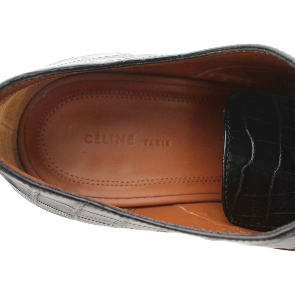 Celine Booties Lace-up Shoes Chunky Heel Croco Embossed Leather Square Toe — view 7