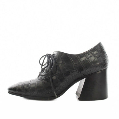 Celine Booties Lace-up Shoes Chunky Heel Croco Embossed Leather Square Toe — view 2
