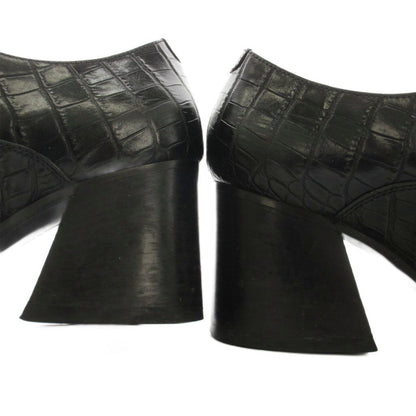 Celine Booties Lace-up Shoes Chunky Heel Croco Embossed Leather Square Toe — view 6