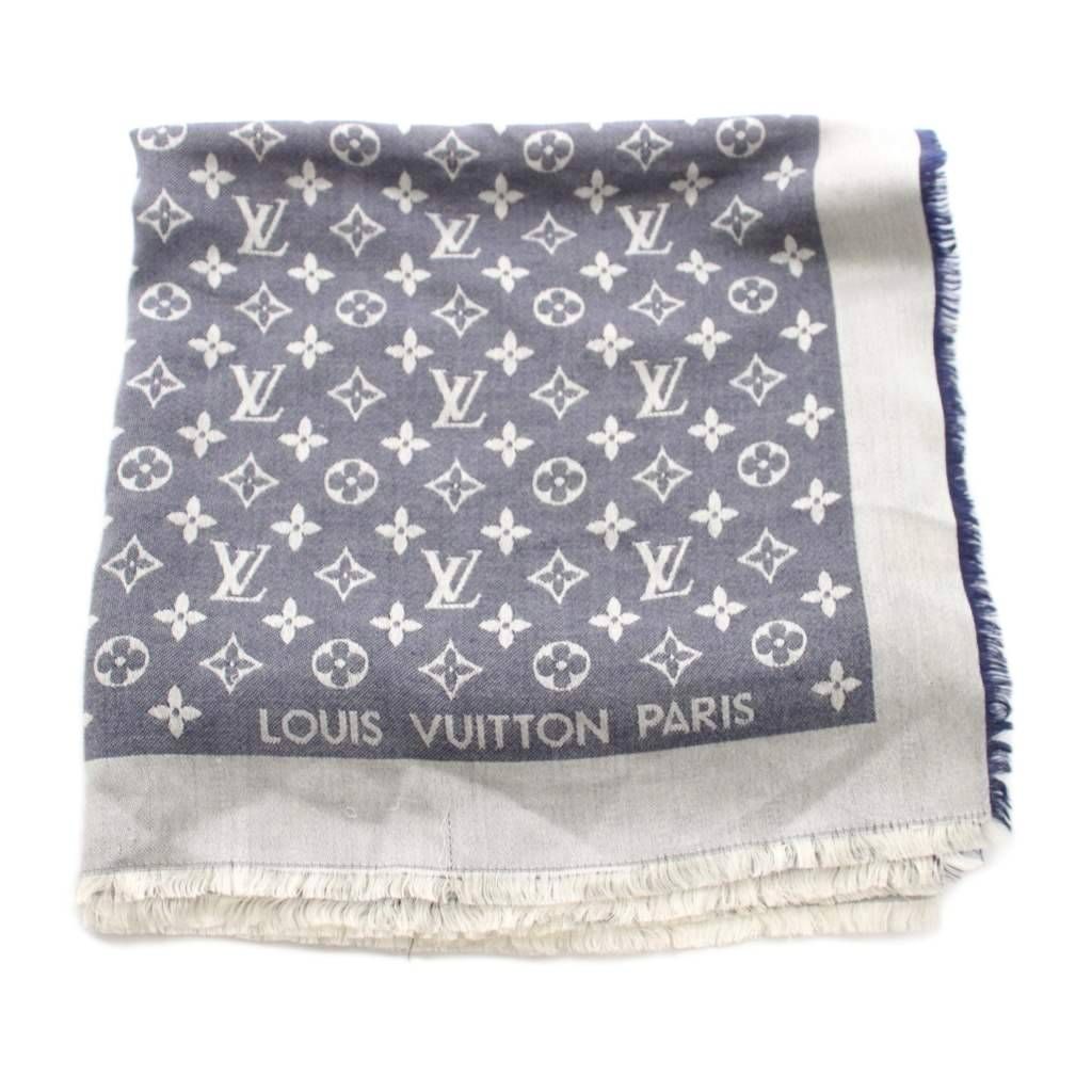 Louis Vuitton Monogram Shawl Silk Wool Navy Scarf — view 2