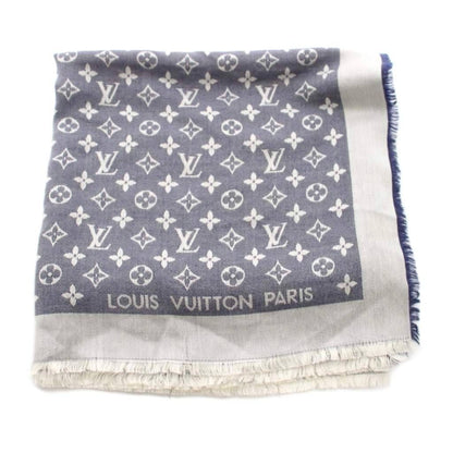 Louis Vuitton Monogram Shawl Silk Wool Navy Scarf — view 2