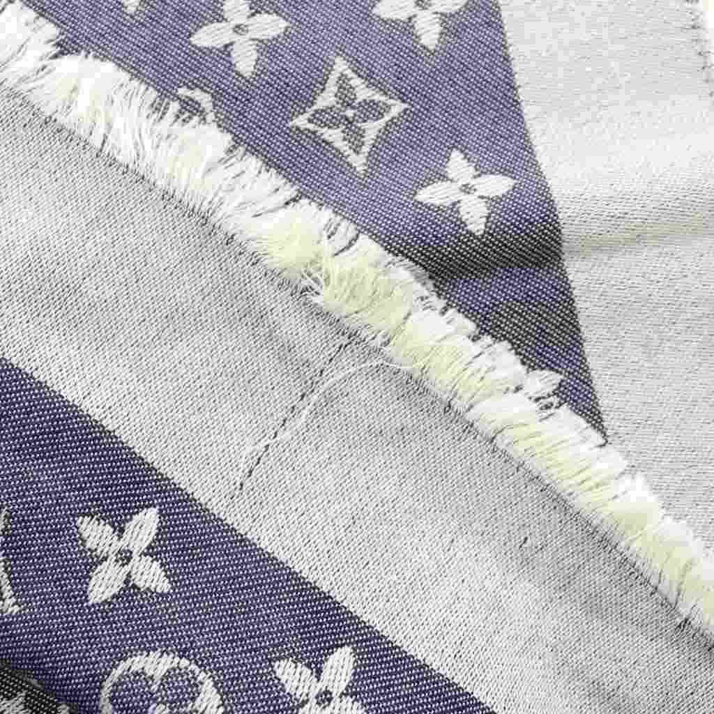 Louis Vuitton Monogram Shawl Silk Wool Navy Scarf — view 4
