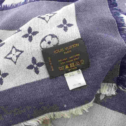 Louis Vuitton Monogram Shawl Silk Wool Navy Scarf — view 3