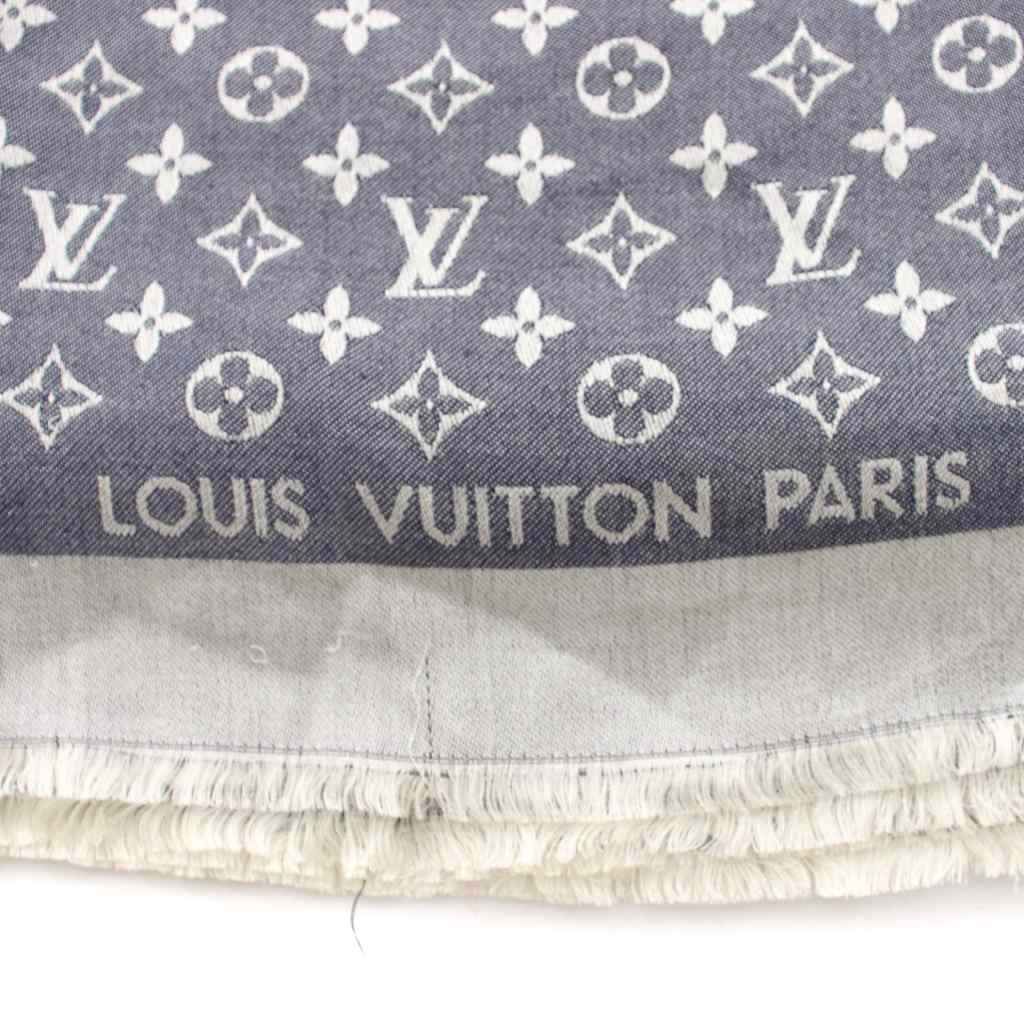 Louis Vuitton Monogram Shawl Silk Wool Navy Scarf — view 5
