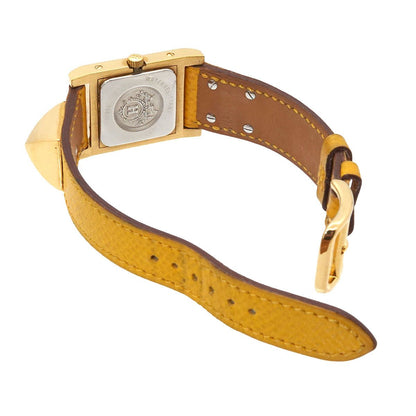 Hermes Medor Vintage Watch Pyramid Gold Studs White Yellow Quartz — view 5