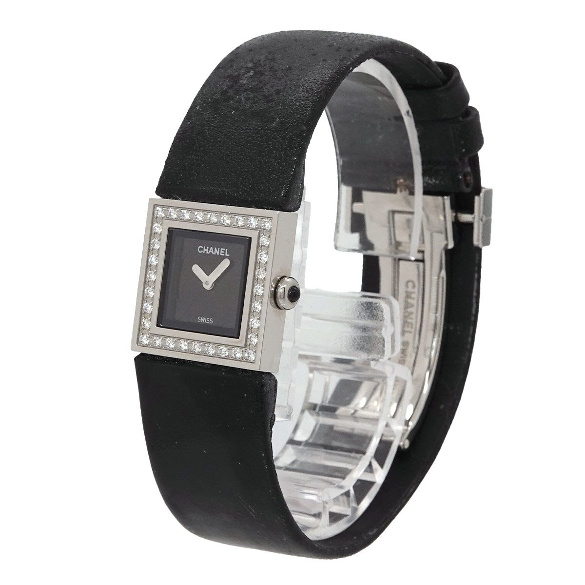 Chanel Quilted Vintage Watch Diamond Bezel Black Quartz — view 3