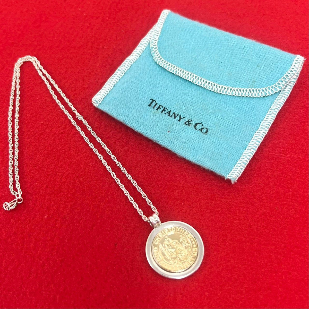 Tiffany & Co St Christopher Necklace Silver Yellow Gold