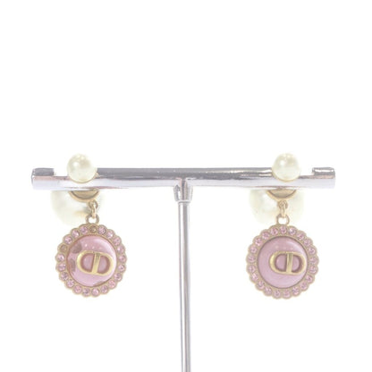 Dior Faux Pearl CD Logo Earrings Pink Gold
