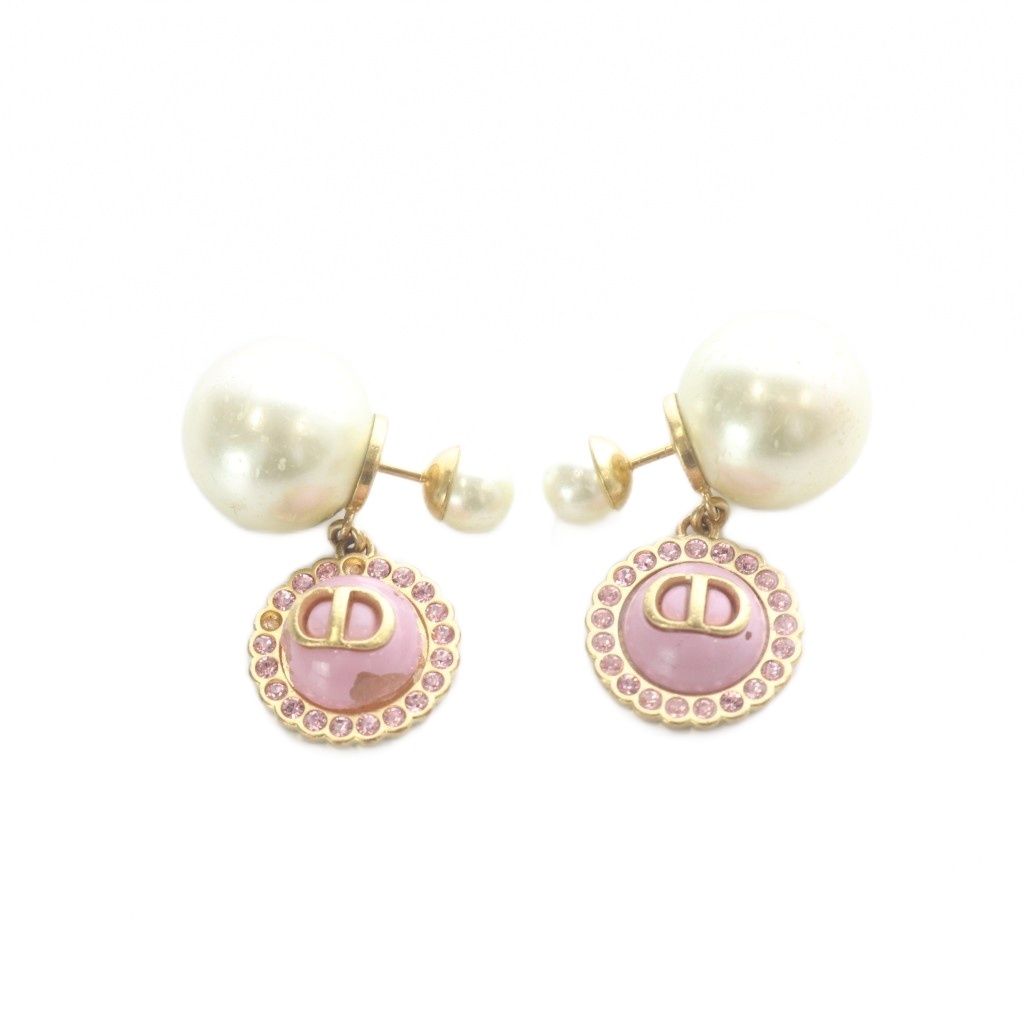Dior Faux Pearl CD Logo Earrings Pink Gold — view 5