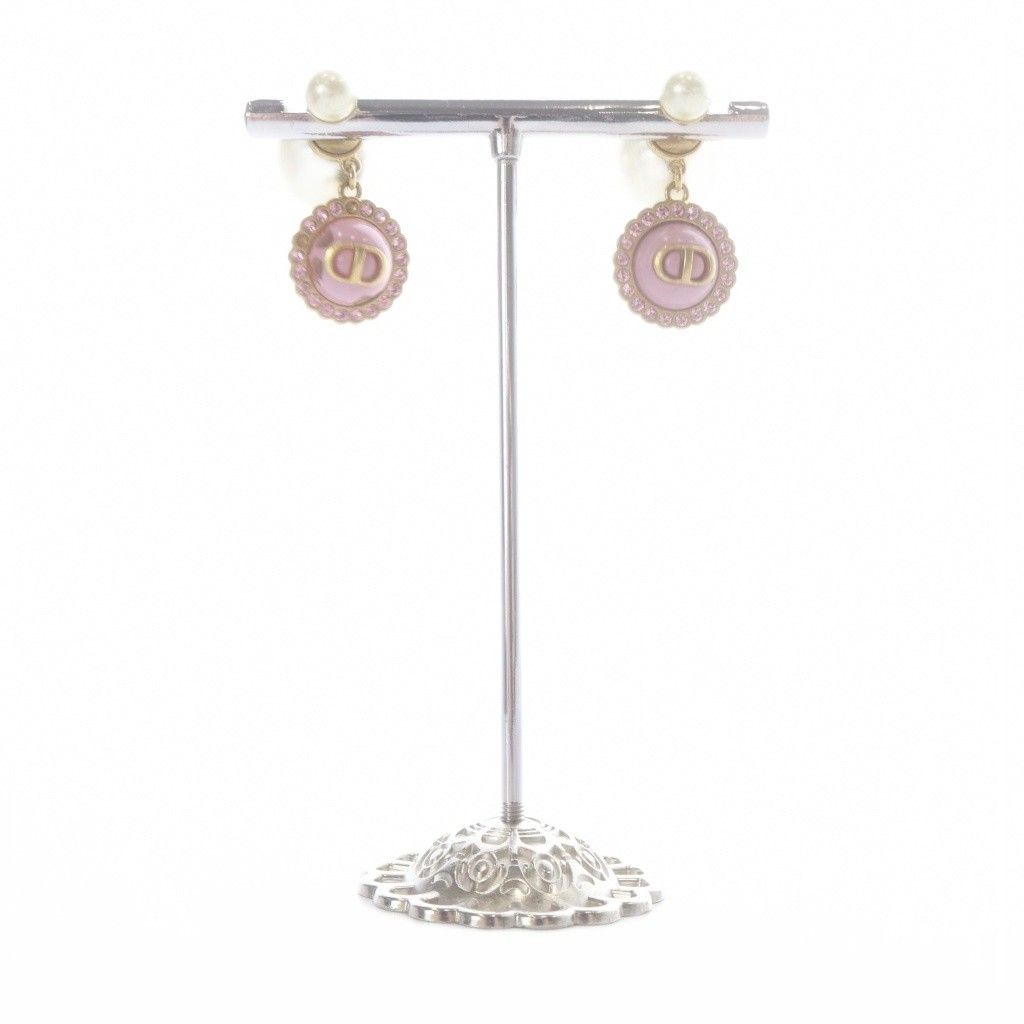 Dior Faux Pearl CD Logo Earrings Pink Gold — view 2