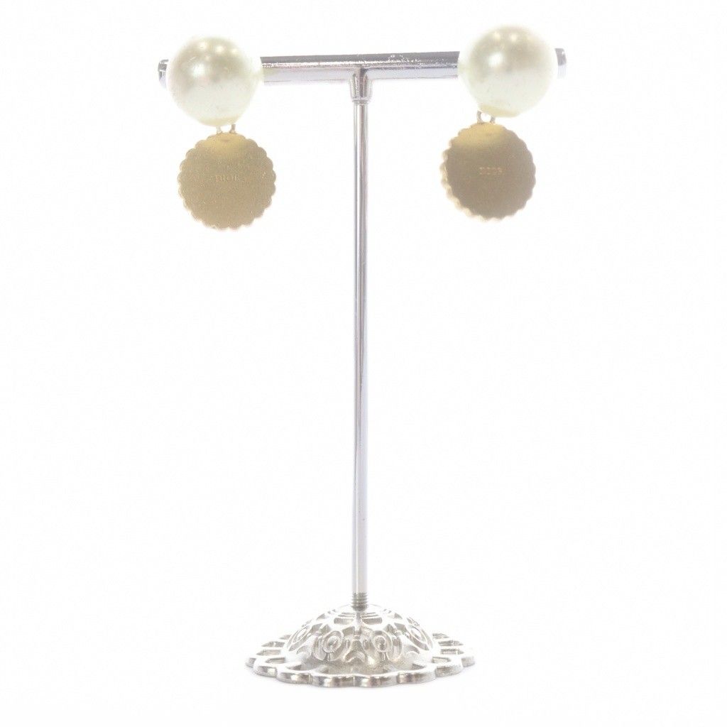 Dior Faux Pearl CD Logo Earrings Pink Gold — view 3