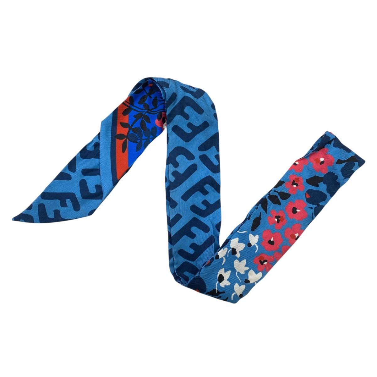 Fendi Twilly Leopard Print Blue All Over Scarf