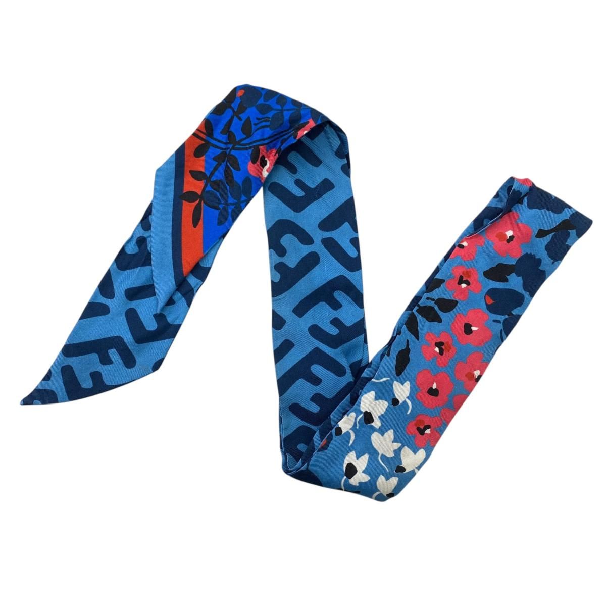 Fendi Twilly Leopard Print Blue All Over Scarf — view 2