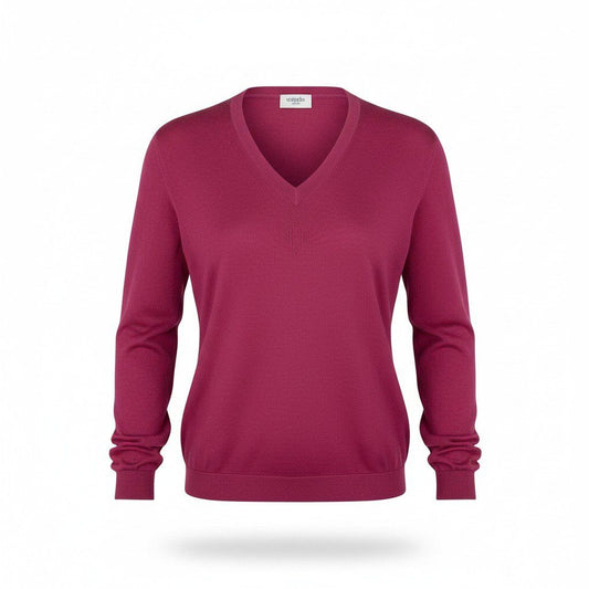 Hermes Front Logo Knit Sweater Long Sleeve H V-neck Pink Cotton Silk