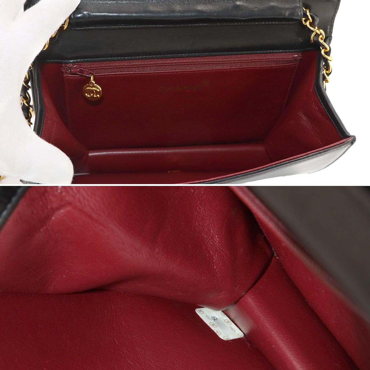 Chanel Quilted Chain Shoulder Bag Lambskin Black Gold Push Lock — view 7