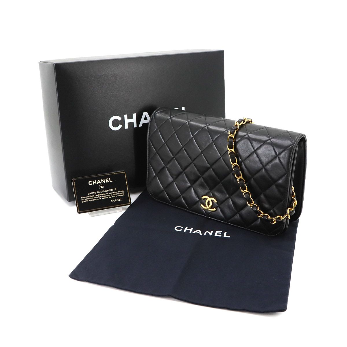 Chanel Quilted Chain Shoulder Bag Lambskin Black Gold Push Lock — view 2