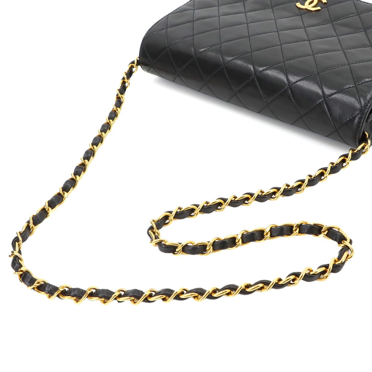Chanel Quilted Chain Shoulder Bag Lambskin Black Gold Push Lock — view 6