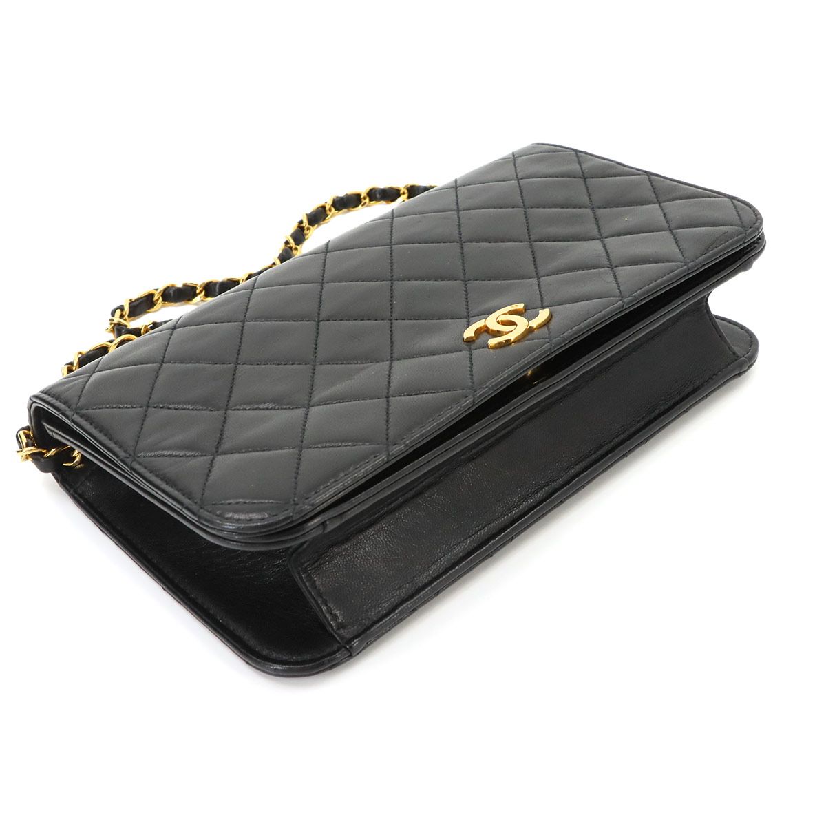 Chanel Quilted Chain Shoulder Bag Lambskin Black Gold Push Lock — view 5