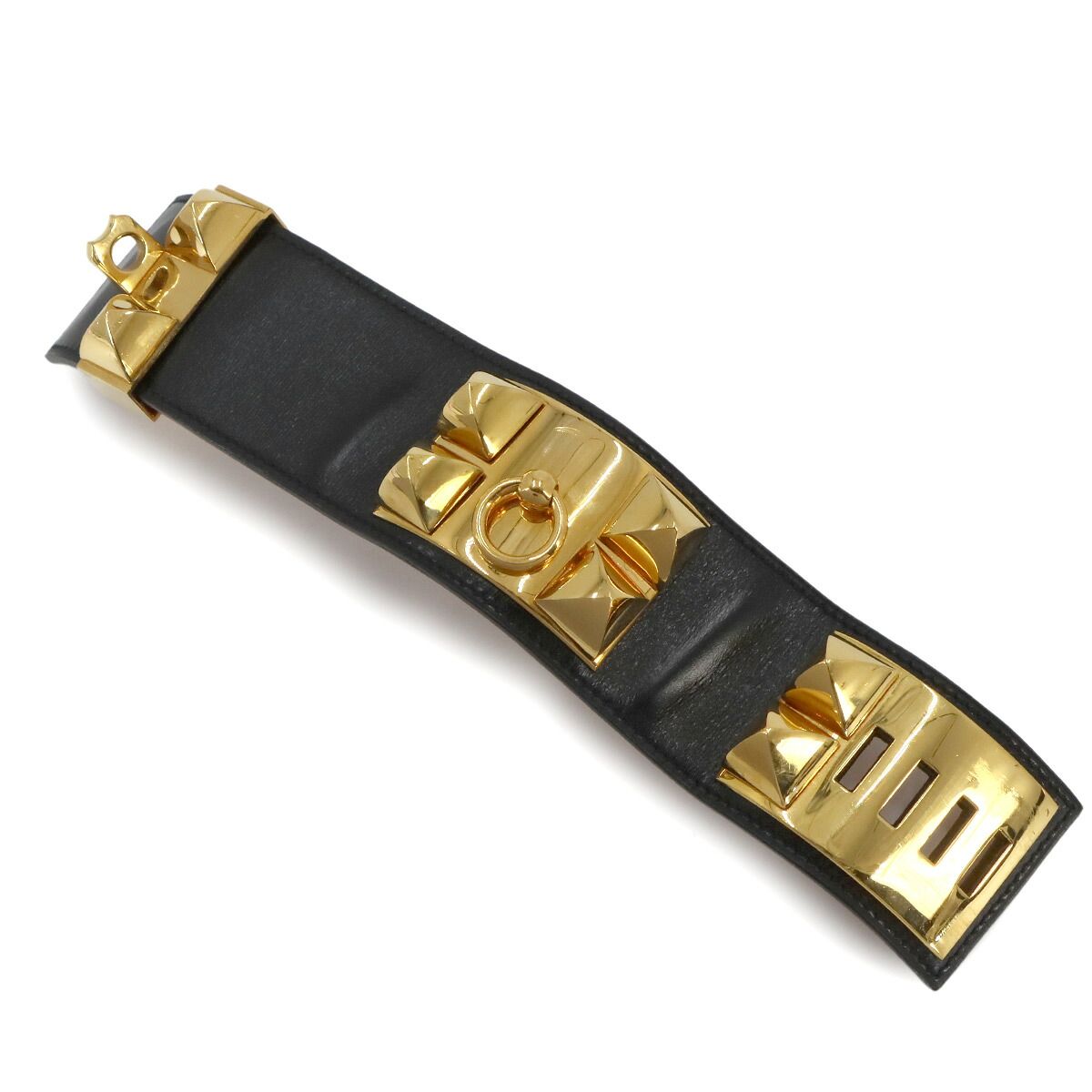 Hermes Collier de Chien Bangle Swift Black Gold Bracelet — view 3