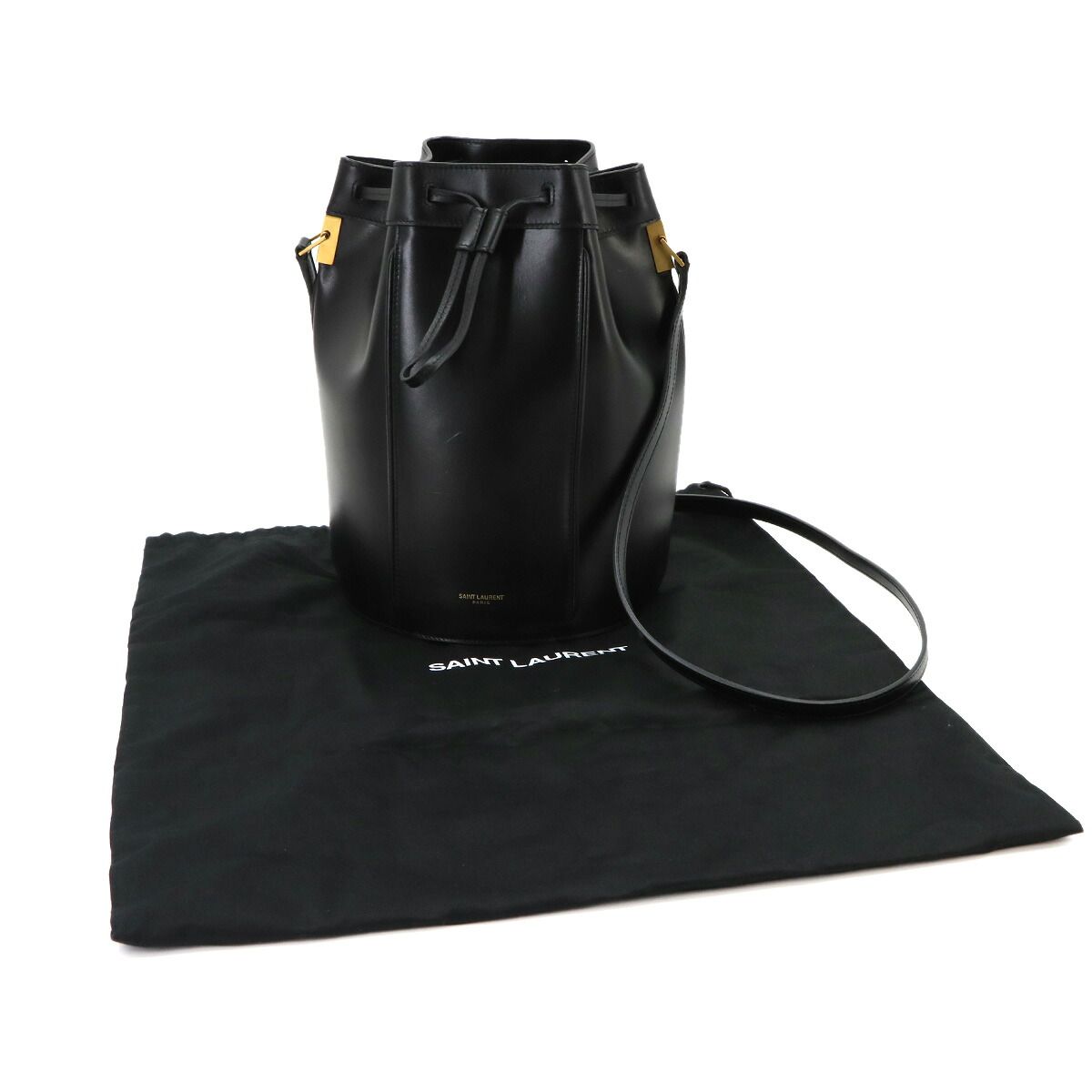 Saint Laurent Talisa Drawstring Shoulder Bag Leather Black Gold Thalitha — view 2