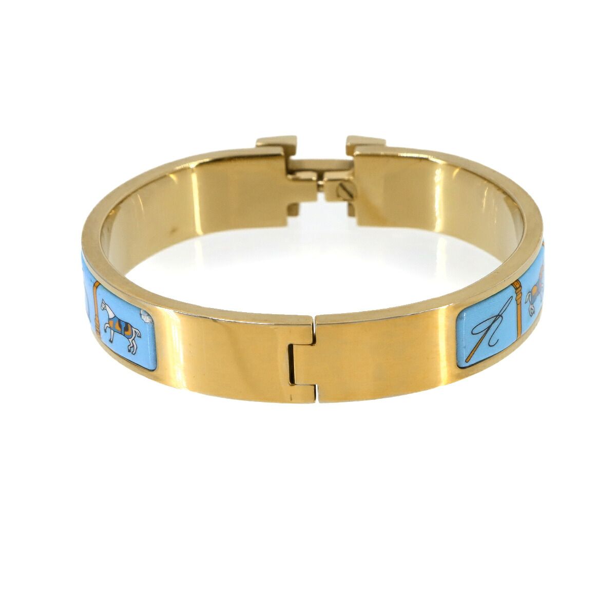 Hermes Clic H PM Couverture Et Tenue de Jour Bangle Blue Gold Bracelet — view 2