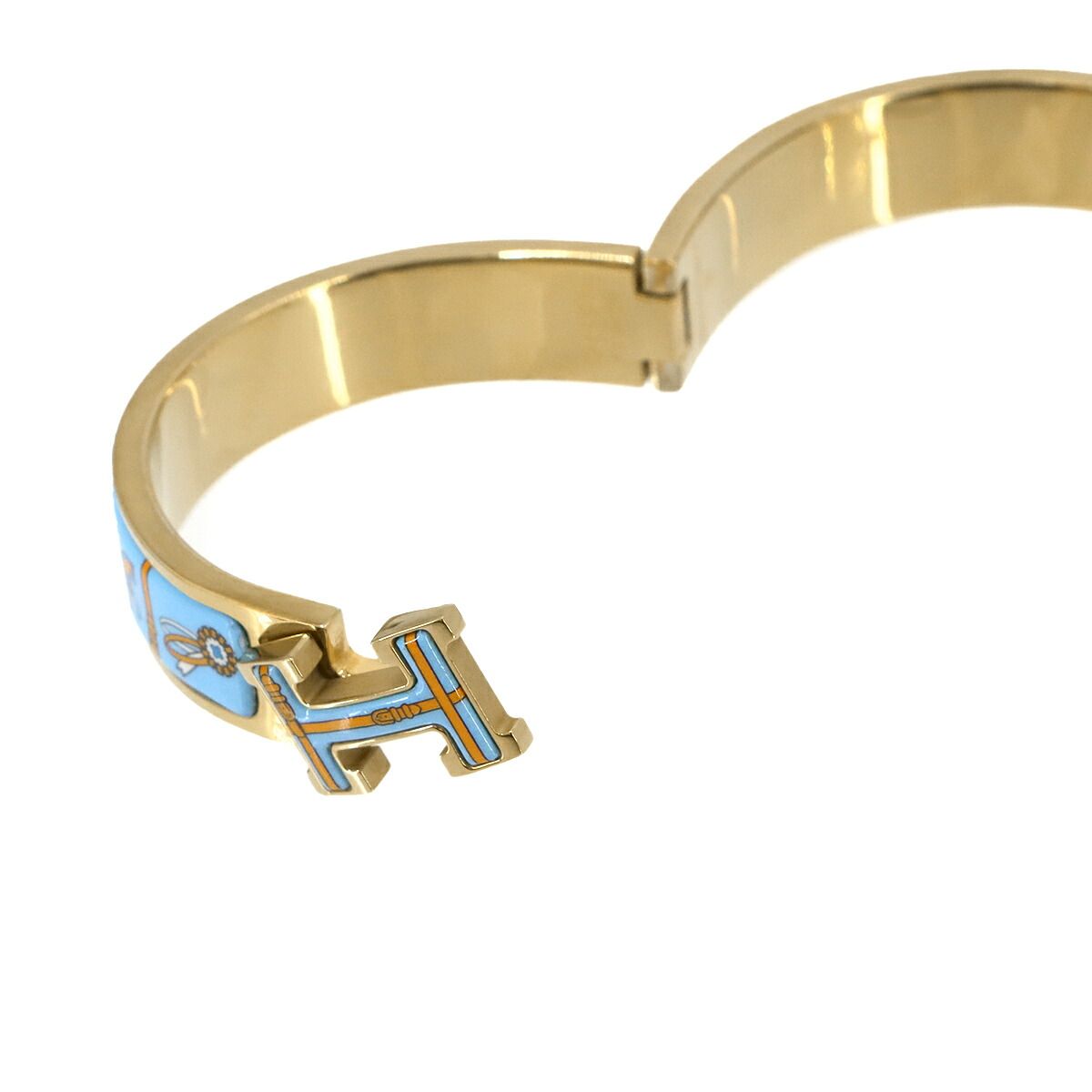 Hermes Clic H PM Couverture Et Tenue de Jour Bangle Blue Gold Bracelet — view 3