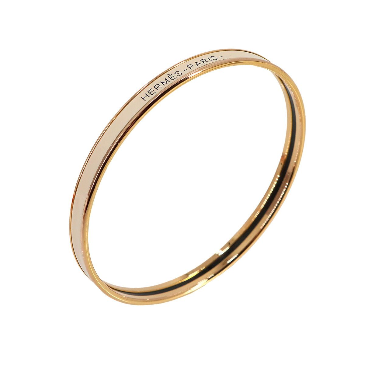 Hermes Uni Enamel Bangle Cream Rose Gold Bracelet — view 4