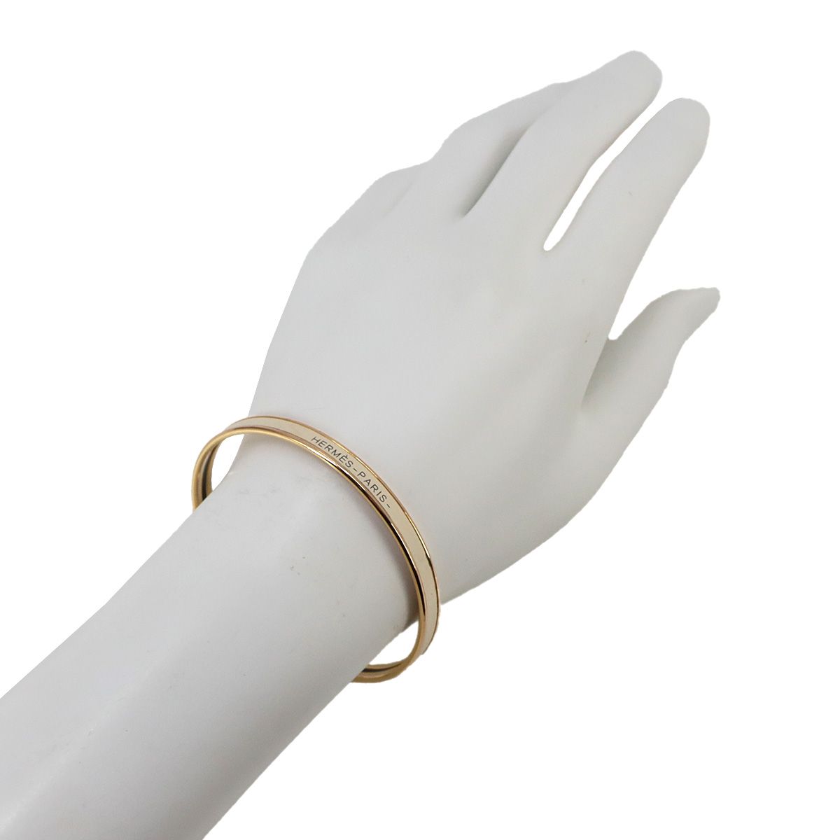 Hermes Uni Enamel Bangle Cream Rose Gold Bracelet — view 6