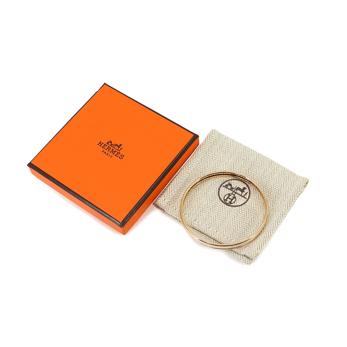 Hermes Uni Enamel Bangle Cream Rose Gold Bracelet — view 2