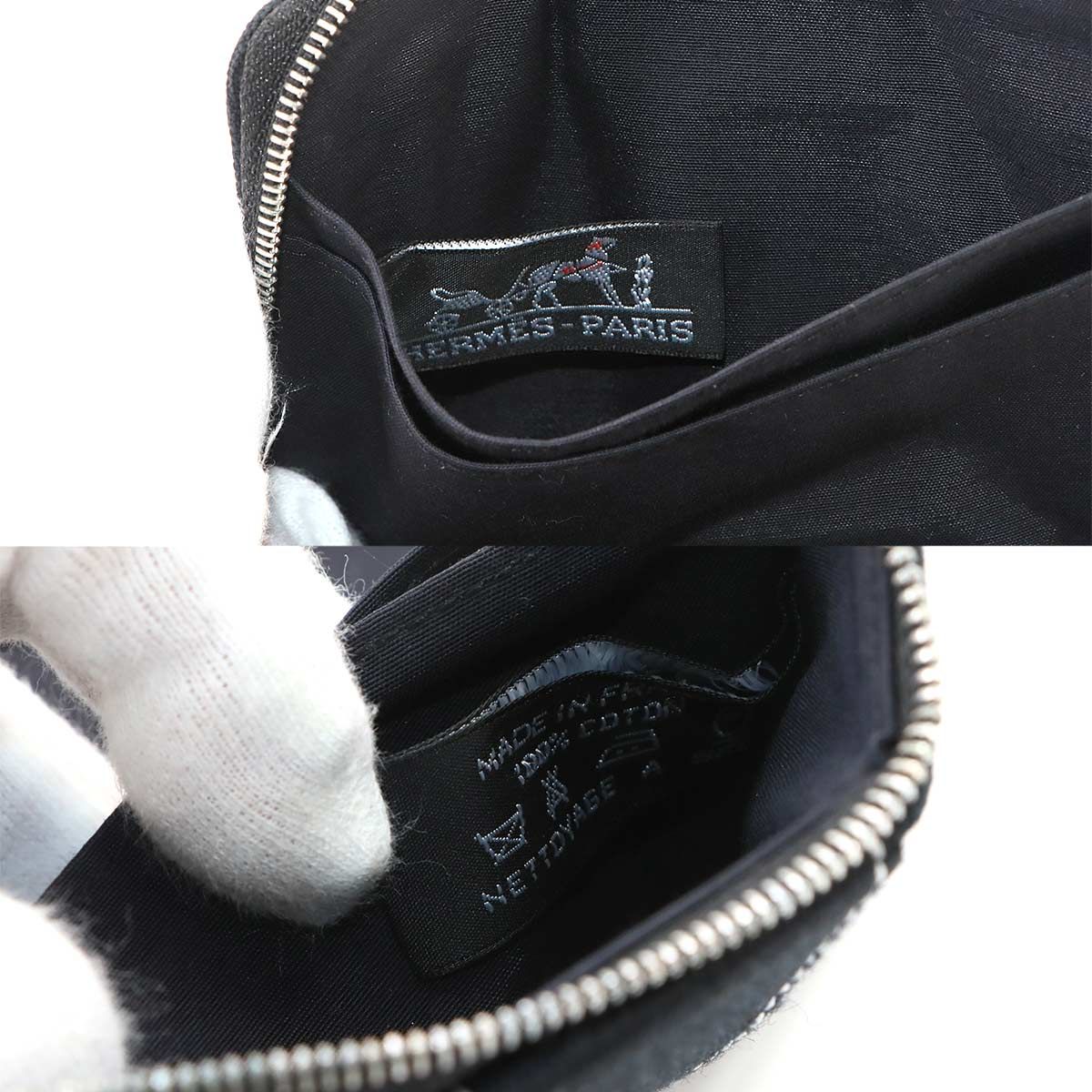 Hermes Deauville Perth PM Zip Around Bifold Wallet Canvas Black Silver — view 8