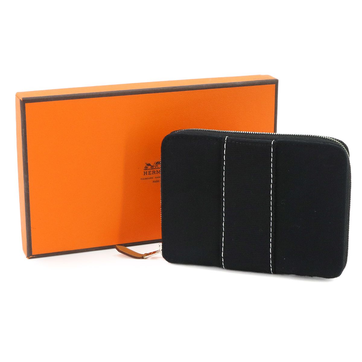 Hermes Deauville Perth PM Zip Around Bifold Wallet Canvas Black Silver — view 2