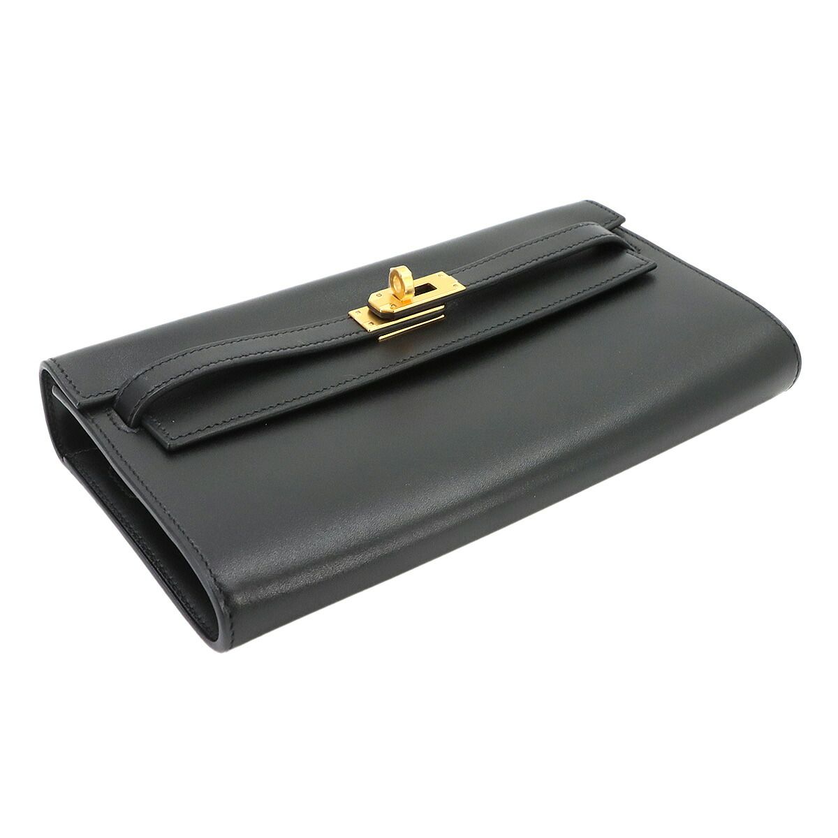 Hermes Kelly to Go Shoulder Wallet Bifold Box Calf Black — view 4