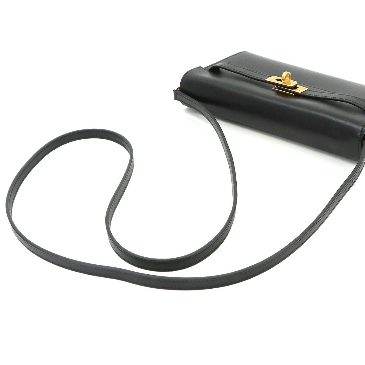 Hermes Kelly to Go Shoulder Wallet Bifold Box Calf Black — view 5