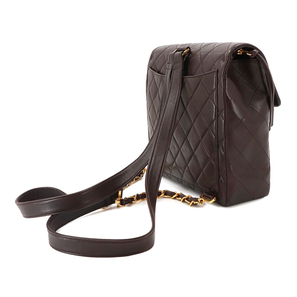 Chanel Quilted Chain Backpack Lambskin Brown Vintage Gold — view 4