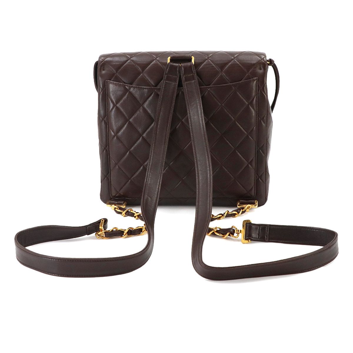 Chanel Quilted Chain Backpack Lambskin Brown Vintage Gold — view 3