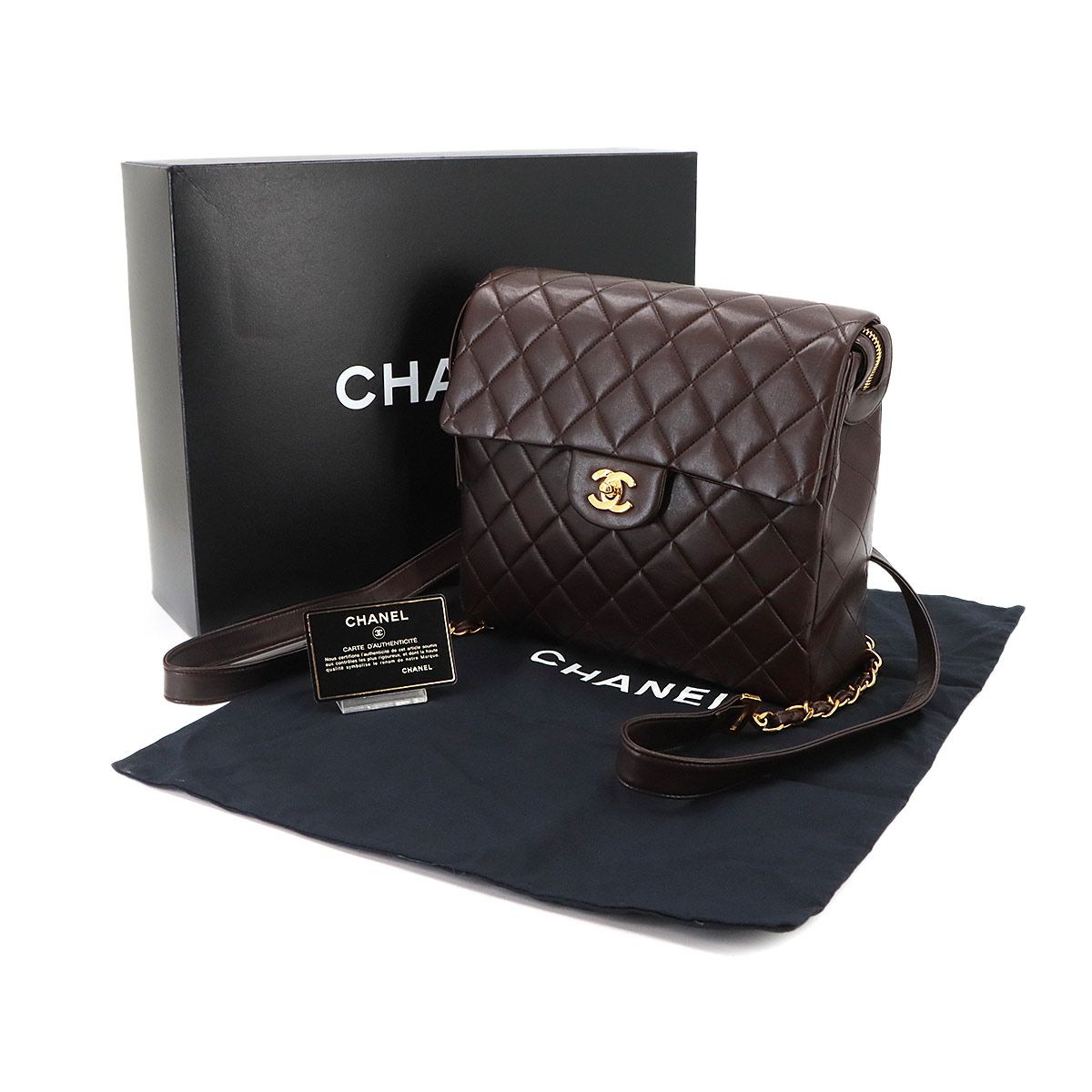 Chanel Quilted Chain Backpack Lambskin Brown Vintage Gold — view 2