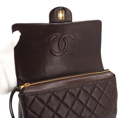 Chanel Quilted Chain Backpack Lambskin Brown Vintage Gold — view 7