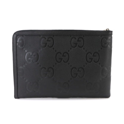 Gucci Jumbo GG Document Case Clutch Leather Black Silver — view 3