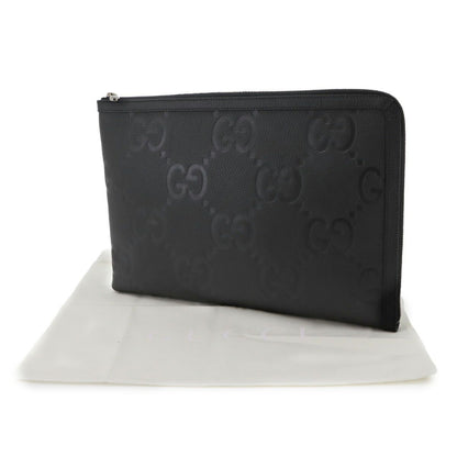 Gucci Jumbo GG Document Case Clutch Leather Black Silver — view 2