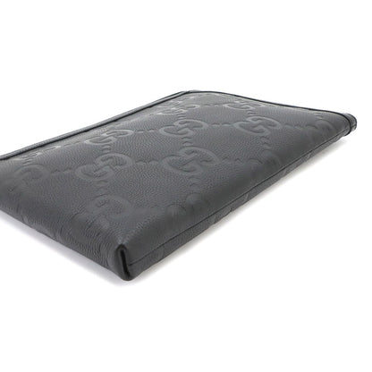 Gucci Jumbo GG Document Case Clutch Leather Black Silver — view 5