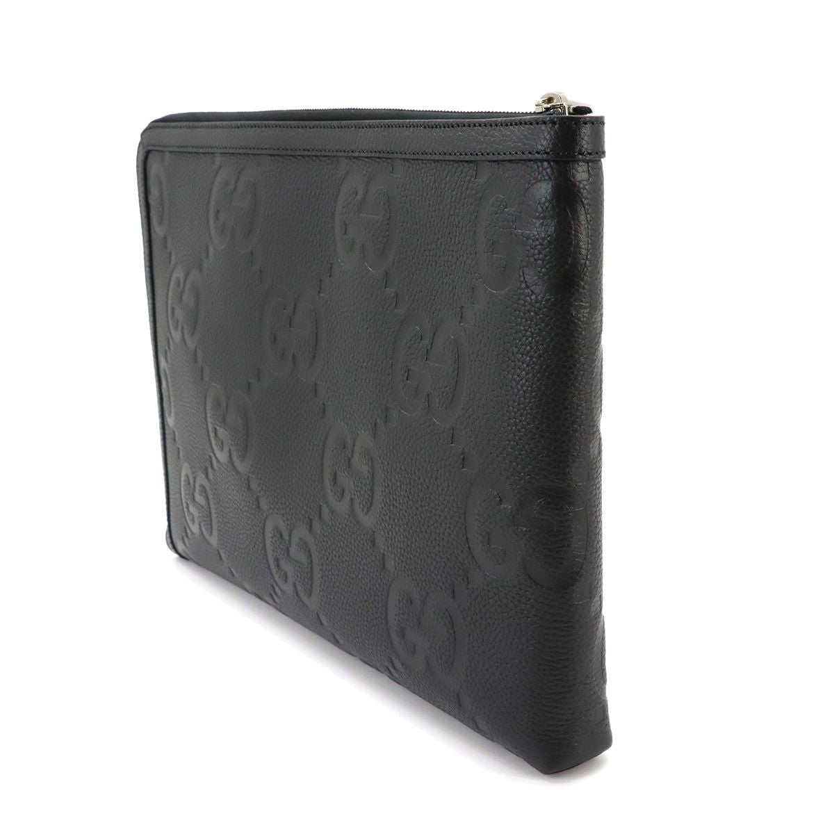 Gucci Jumbo GG Document Case Clutch Leather Black Silver — view 4