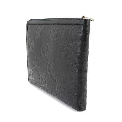 Gucci Jumbo GG Document Case Clutch Leather Black Silver — view 4