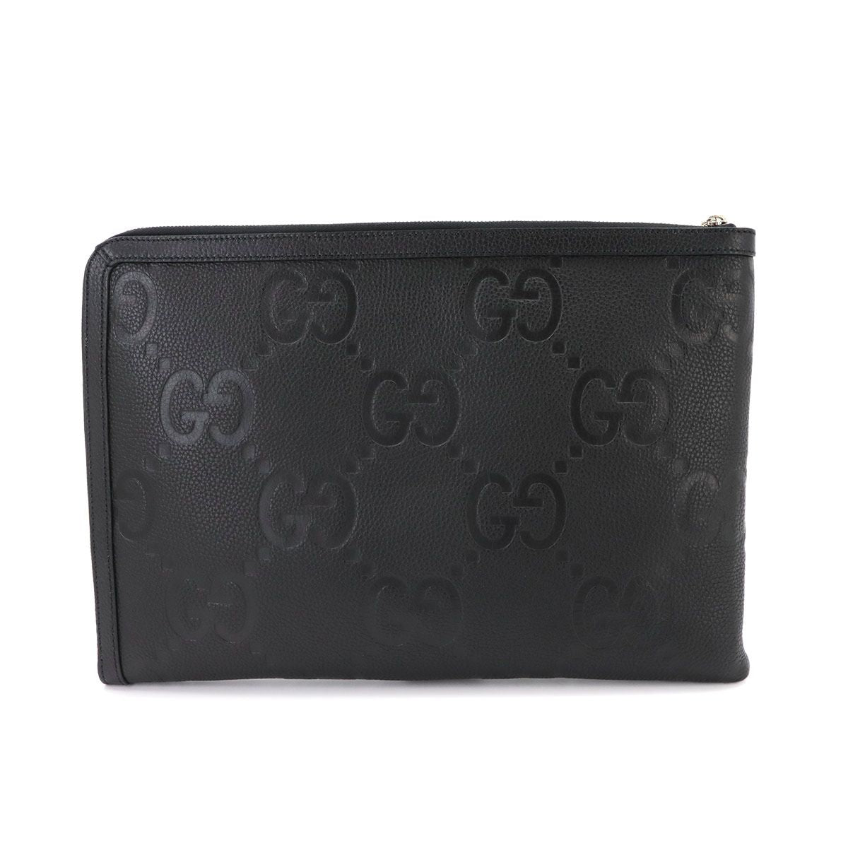 Gucci Jumbo GG Document Case Clutch Leather Black Silver — view 3