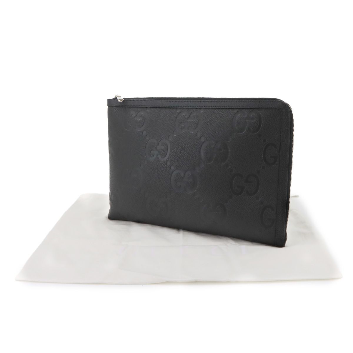 Gucci Jumbo GG Document Case Clutch Leather Black Silver — view 2