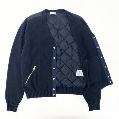 Moncler Cardigan Tricot Down Long Sleeve Flap Button Navy Nylon L — view 3