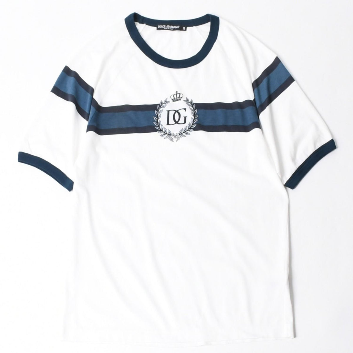 Dolce & Gabbana DG Logo Ringer T-Shirt Cotton White Navy
