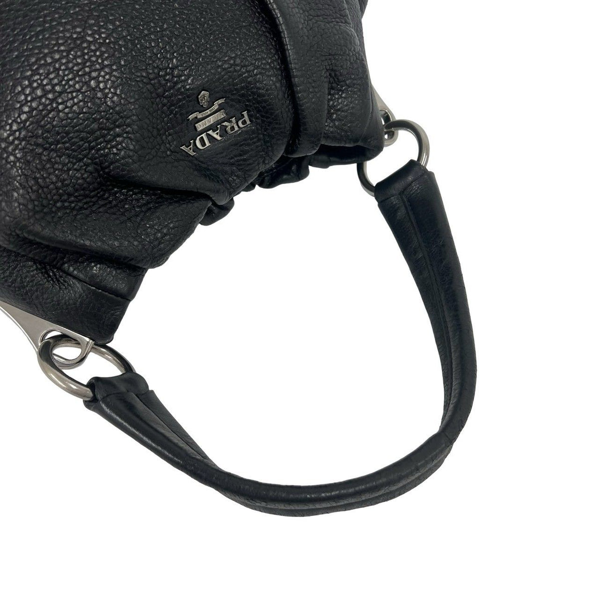 Prada Logo Vitello Daino Leather Shoulder Bag Tote Black — view 4