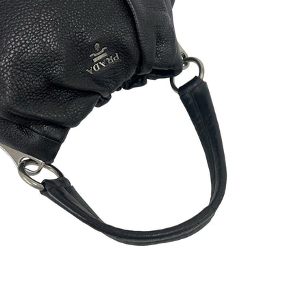 Prada Logo Vitello Daino Leather Shoulder Bag Tote Black — view 4