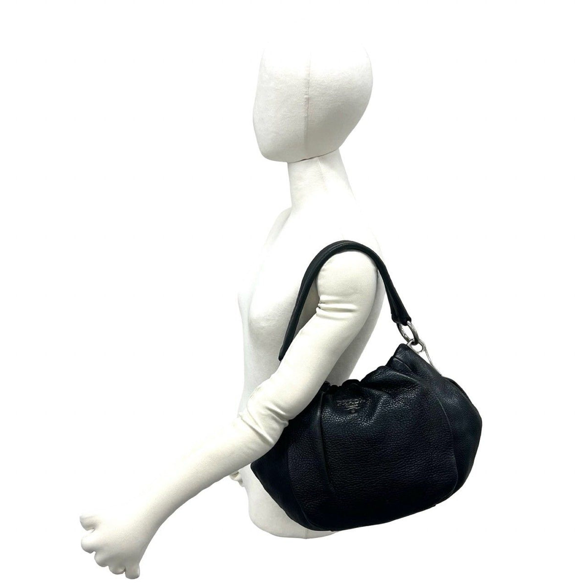 Prada Logo Vitello Daino Leather Shoulder Bag Tote Black — view 2