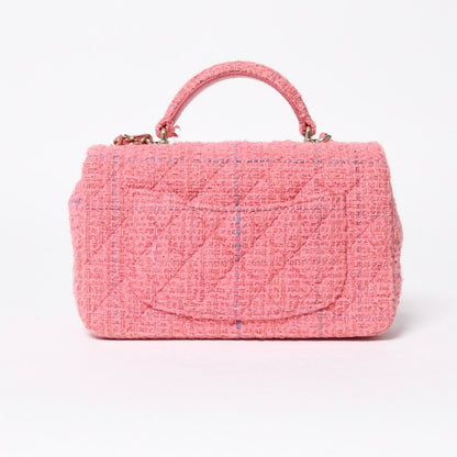 Chanel Chain Shoulder Bag CC Logo Tweed Quilted Pink Gold — view 2